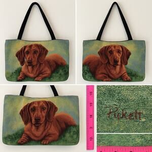 Dachshund Dog Woven Tapestry Tote Bag 16x11.5” Double Sided Purse Shoulder